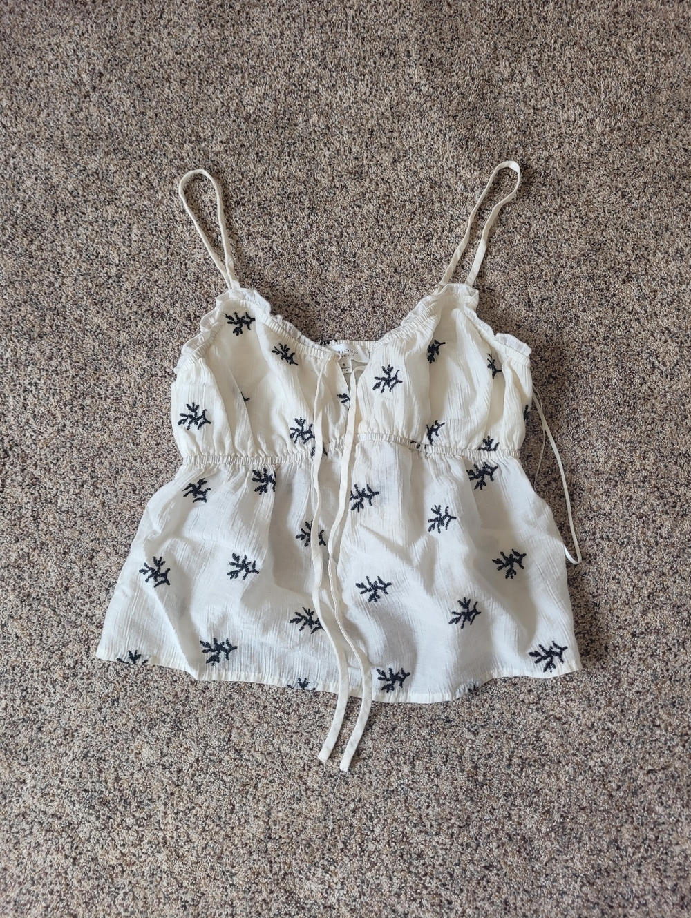 Kirious Los Angeles Womens Sheer Embroidered Tie-Front Cami Tank Top - White S - Picture 2 of 5
